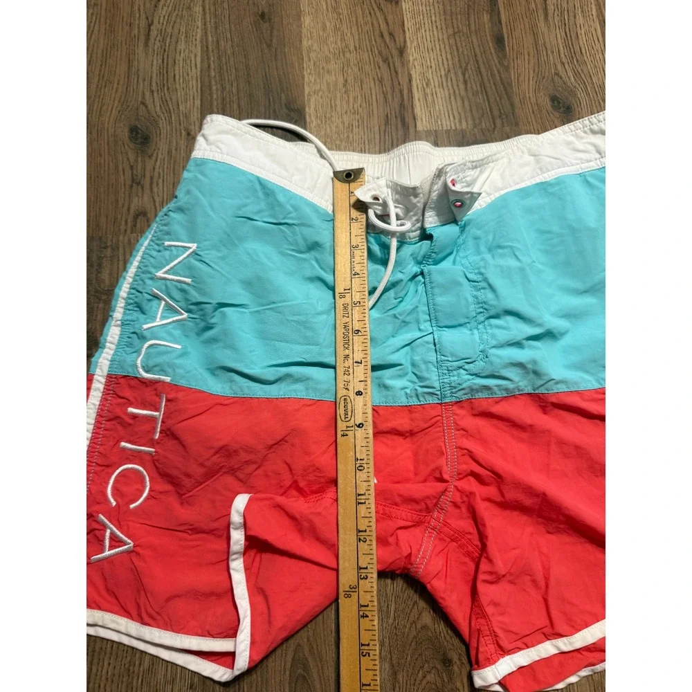 Nautica Swim Trunks Mens L Teal Red Sailing Colorblock Board Shorts Excellent